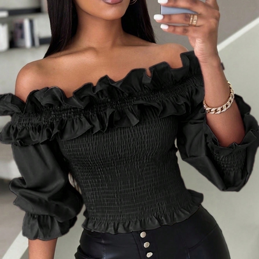 Women's Summer Casual One Shoulder Crop Tops With Ruffles And Decorated Edge - Picture 1 of 4